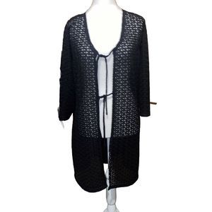 Anne Cole Swimsuit XXXL Black Mesh Crochet Open Front Tie Front Coverup